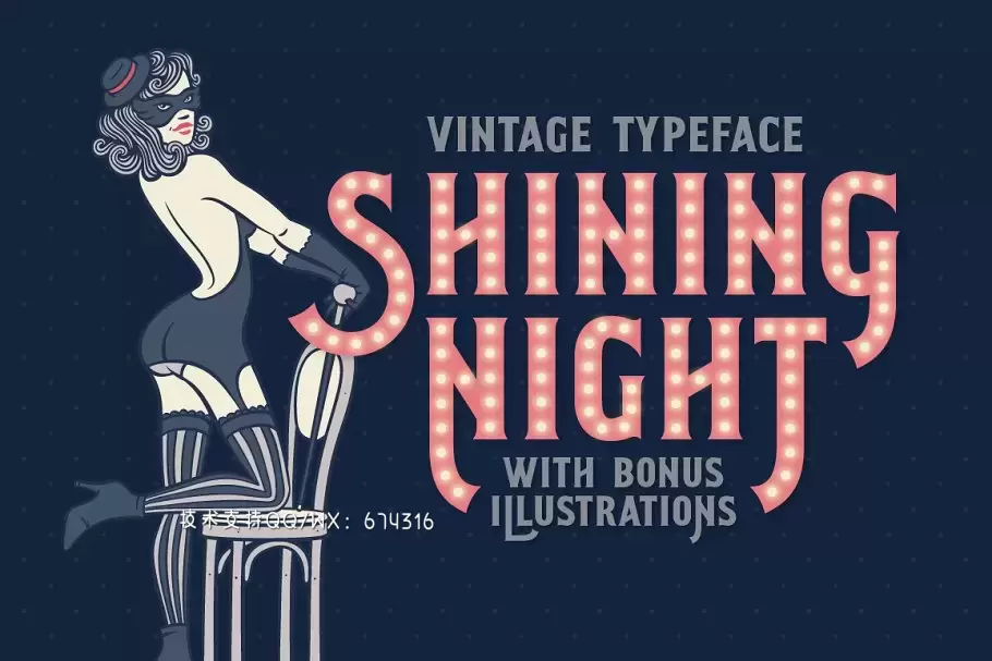 复古夜总会字体 Shining Night type & illustrations免费下载