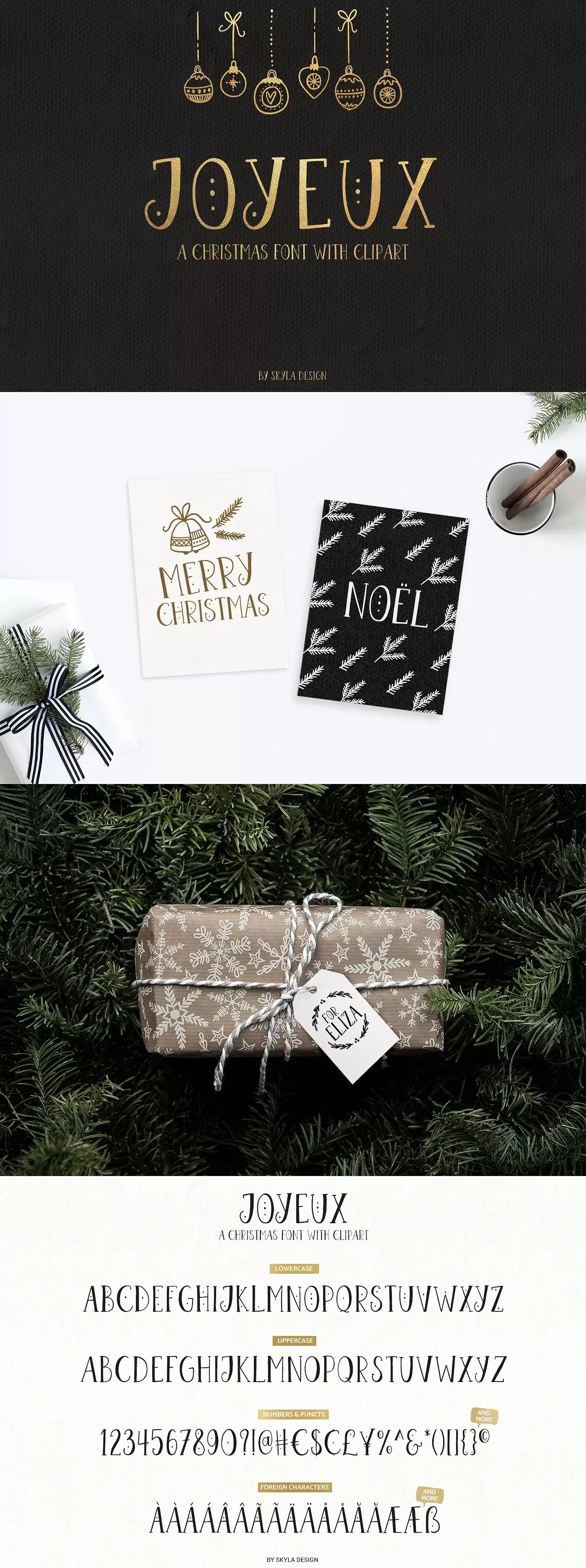 圣诞节元素字体 Joyeux Christmas font & clipart免费下载