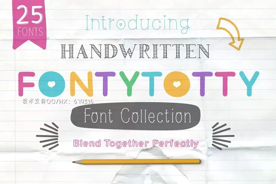 可爱的设计字体 Fontytotty 25 Font Collection Pro插图