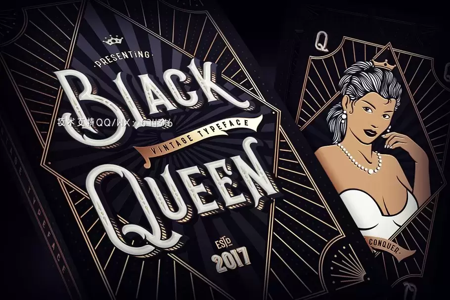 复古神秘字体插画 Black Queen typeface & illustration免费下载
