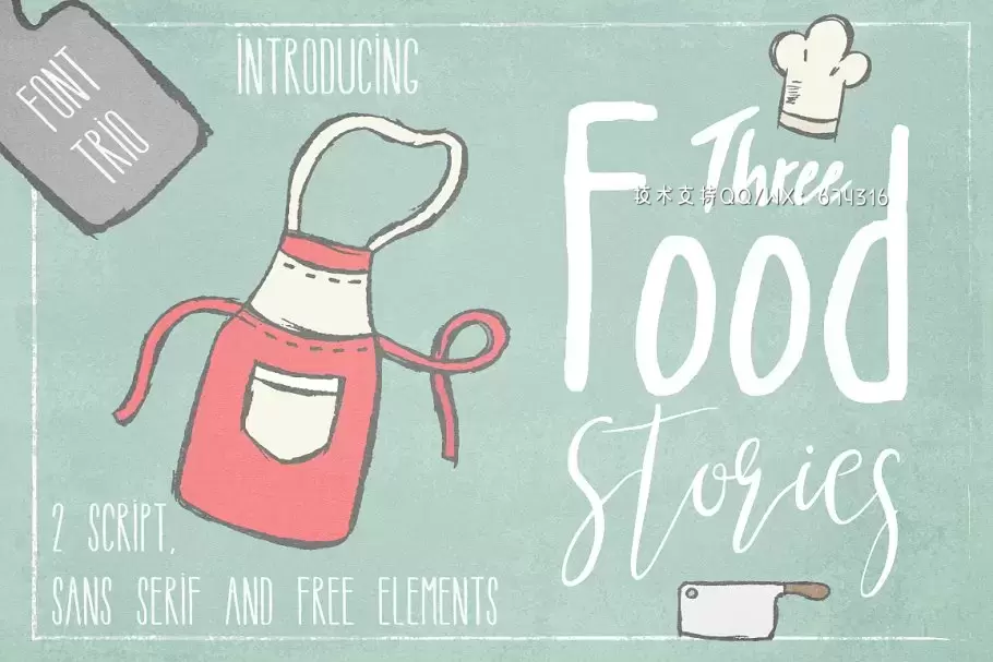 手写食物字体插画 Three Food Stories [Font Trio] Pro免费下载