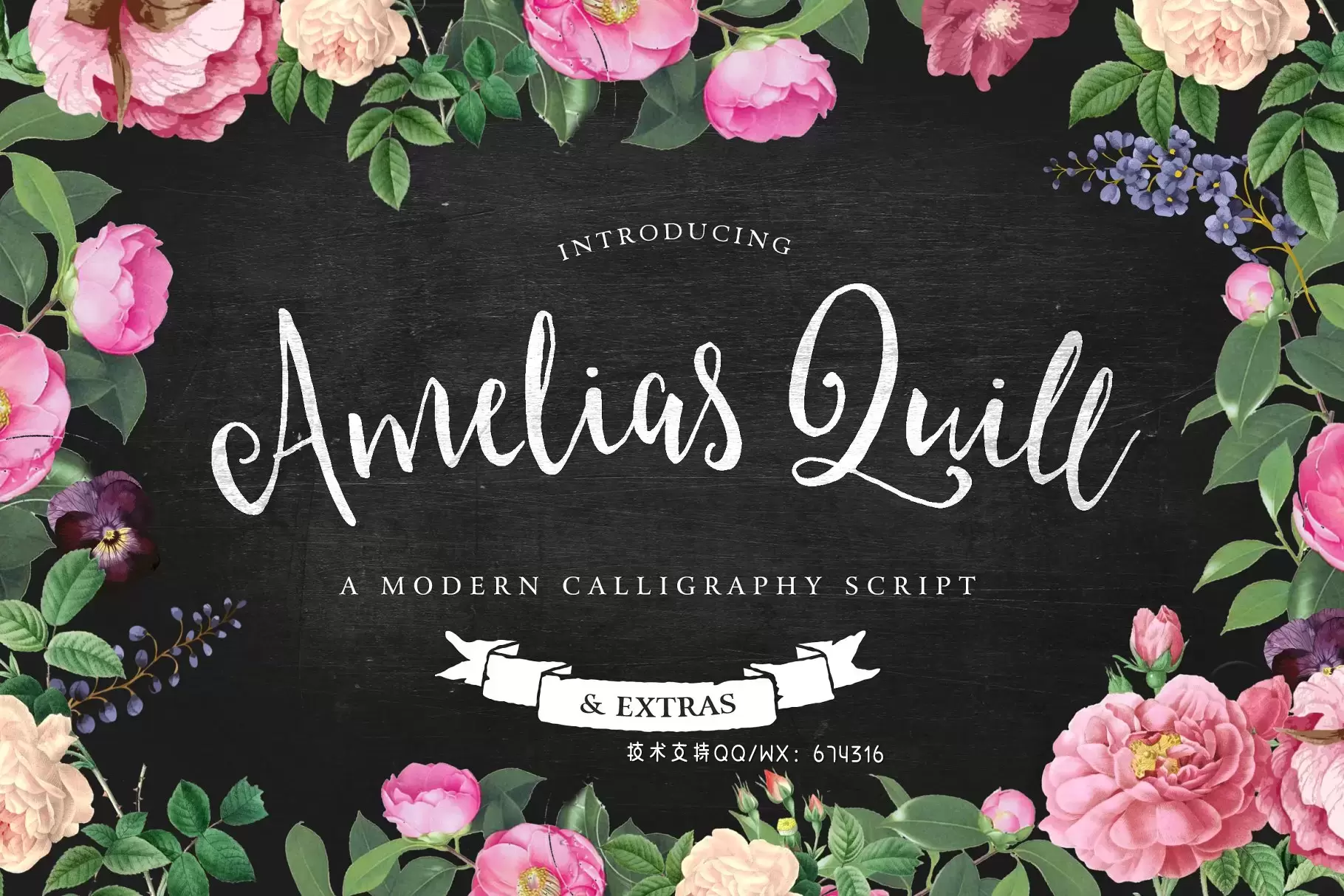手写花卉字体 Amelia’s Quill Script + Bonus插图
