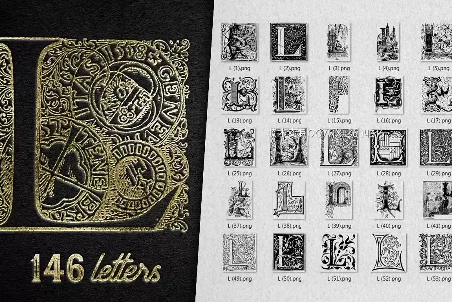 复古字母L装饰字母表 Vintage Letter L Decorative Alphabet免费下载