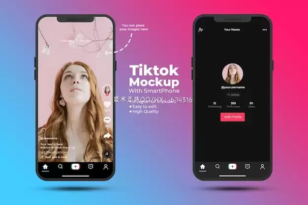 Tiktok界面手机屏幕展示样机[psd]免费下载