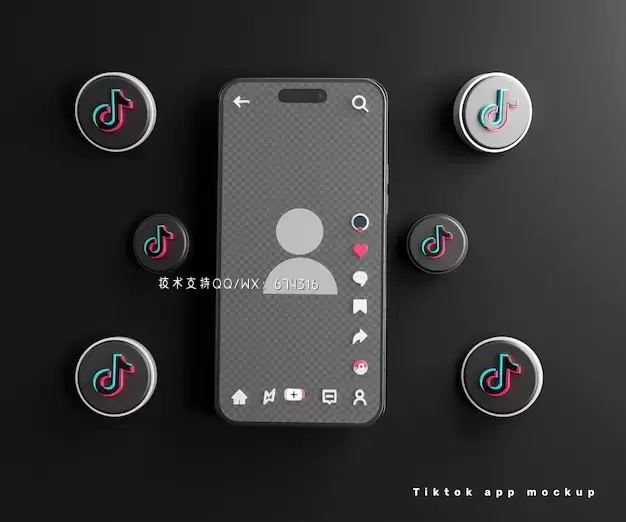 Tiktok社交3D图标符号iPhone手机样机模板[psd]免费下载
