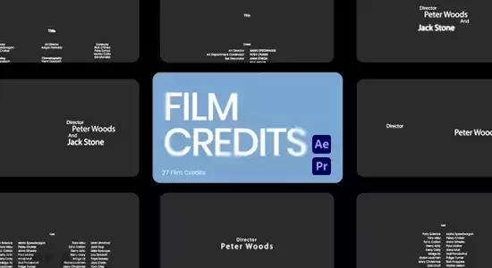27组电影片头片尾演员职工制作人文字标题动画AE/PR模板 Film Credits插图
