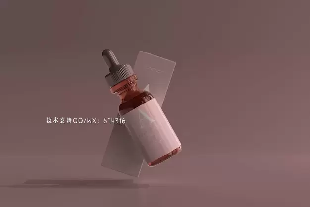 琥珀色玻璃滴管瓶与盒子包装展示样机[psd]插图