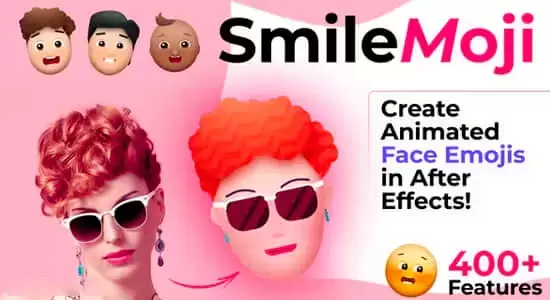 AE模板-MG卡通人物头像面部动作表情说话口型动画预设 SmileMoji