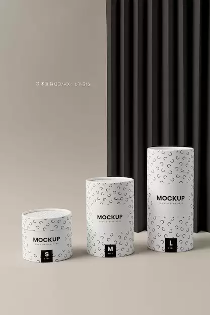 3种不同尺寸的圆筒形罐子包装特写样机[psd]插图