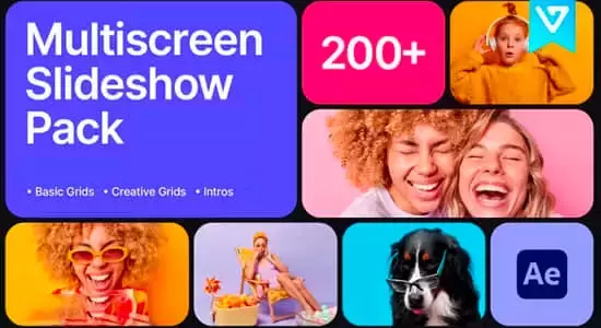 多屏画面网格组合排列分屏包装展示动画AE模板 Multiscreen Slideshow Pack