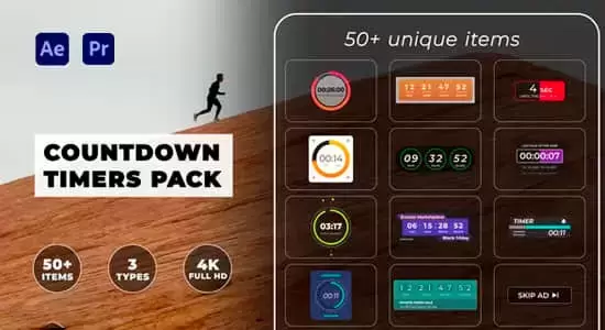 AE/PR模板-50组现代可视化设计数字时间倒计时图形动画 Countdown Timers Pack