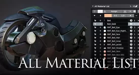 材质灯光摄像机场景素材列表Blender插件 All Material List V2.7.4插图