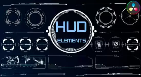 达芬奇模板-40种未来科技感HUD界面元素动画 HUD Elements for DaVinci Resolve