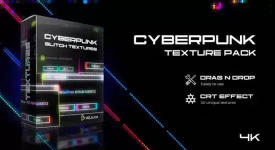 AE/PR模板/视频素材-赛博朋克故障干扰纹理视觉特效动画 Cyberpunk Glitch Texture Pack插图