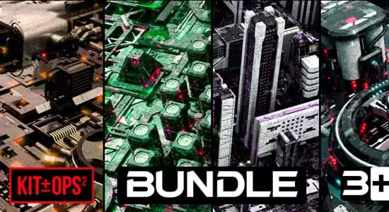 四套科幻高科技风格三维模型包Blender预设 Dpack Bundle – Sci Fi Kitbash