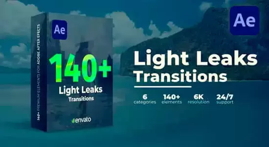 AE模板-140个镜头炫光叠加过渡转场预设动画 Light Leaks Transitions