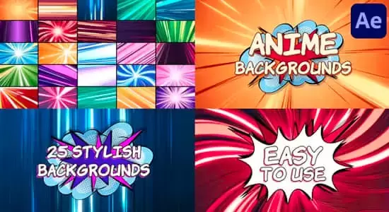彩色动漫卡通速度线背景循环动画AE模板 Anime Backgrounds插图