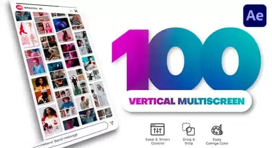 100种竖屏多画面网格组合动态分屏预设AE模板 Vertical Multiscreen Pack