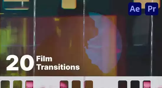 AE/PR模板-20种复古老电影胶片穿孔灼烧闪烁刮痕转场预设 Film Transition Pack