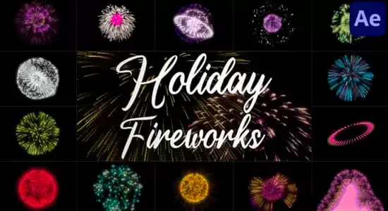 新年快乐节日气氛五彩烟花礼花爆炸特效动画AE模板 Holiday Fireworks插图