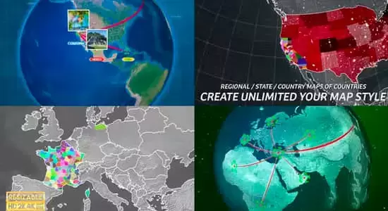 AE模板-三维地球世界地图定点坐标路径连线动画展示工具包 Globe Map Connection Kit插图