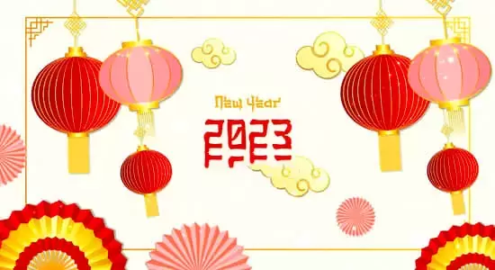 AE模板-中国元素灯笼折纸祥云2023新年快乐片头 Chinese New Year Slideshow