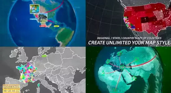 AE模板-三维地球世界地图定点坐标路径连线动画展示工具包 Globe Map Connection Kit插图