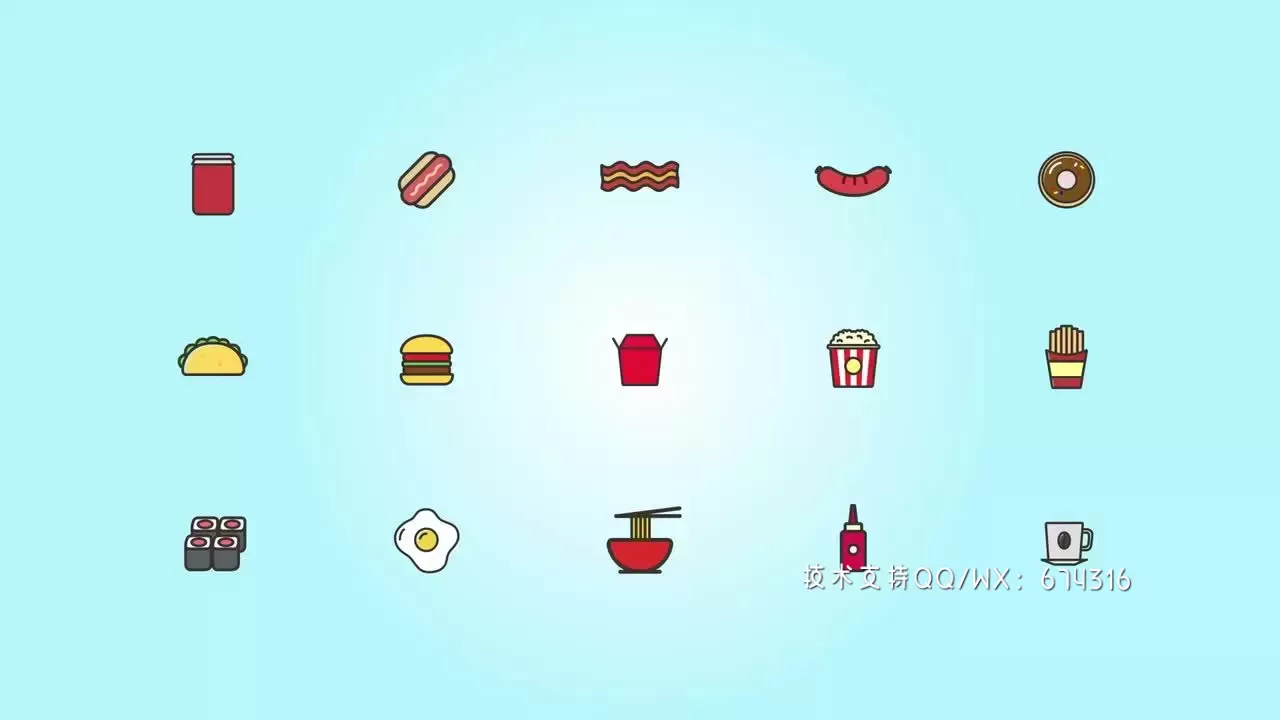 30个独特食物主题图标AE模板视频下载(含音频)插图