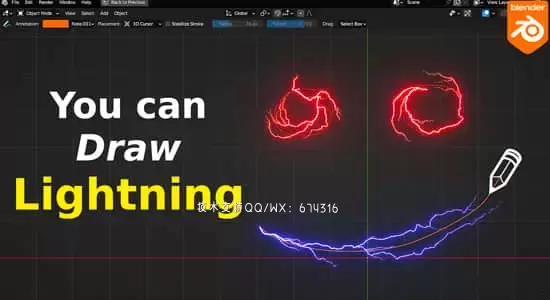 自定义路径电流闪电特效生成器资产Blender预设 Draw Lightning Generators V1.6