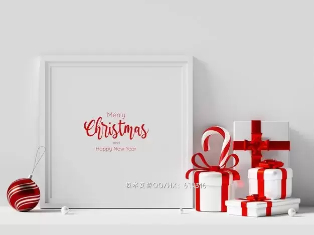 圣诞饰品白色框架样机[PSD]免费下载插图