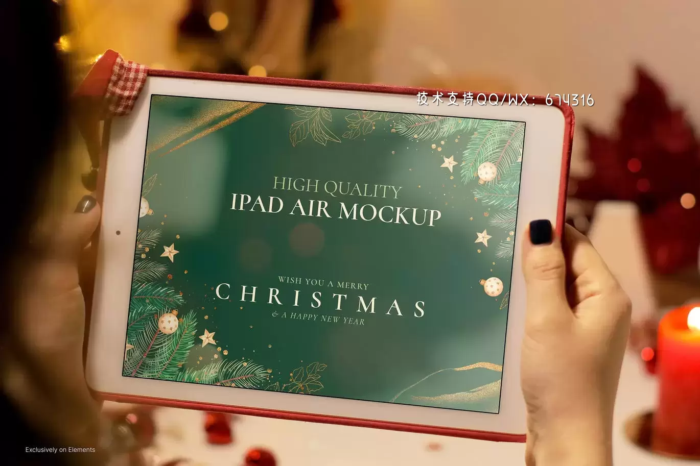 圣诞模型:女人手上的iPad平板电脑 (PSD)免费下载
