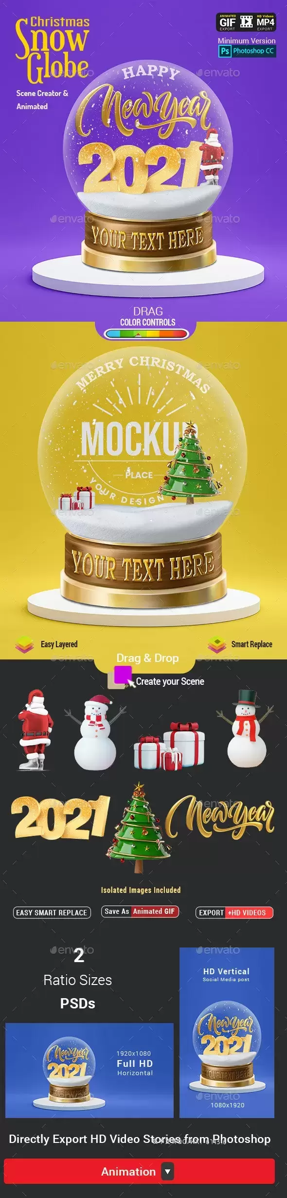圣诞雪景球-动画场景生成器样机模板 (PSD)免费下载