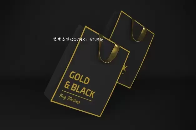3D渲染金色&黑色礼品袋样机[psd]免费下载插图