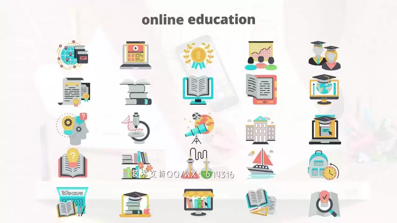 在线教育平面动画图标AE模板视频下载插图
