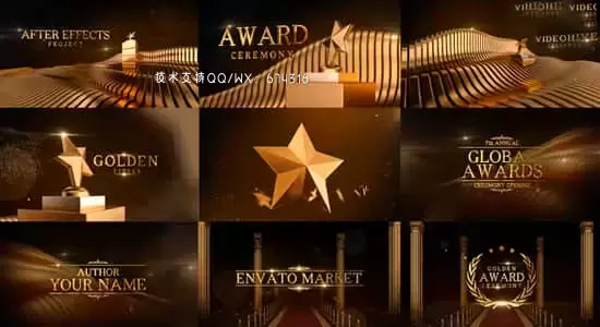 AE模板-金色五角星粒子颁奖典礼文字标题开场片头 Awards Ceremony Golden Titles插图