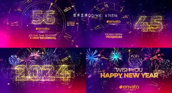 AE模板-2024新年快乐时钟数字60秒倒计时动画开场片头 New Year Countdown插图