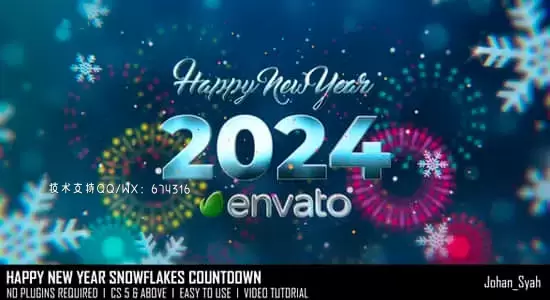AE模板-冬日雪花10秒数字新年倒计时片头动画 Happy New Year Snowflakes Countdown插图