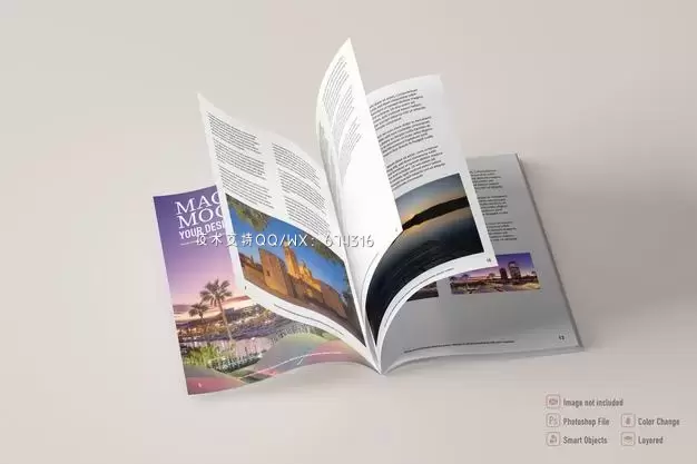 杂志设计展示翻页效果图样机模板 [psd]免费下载插图