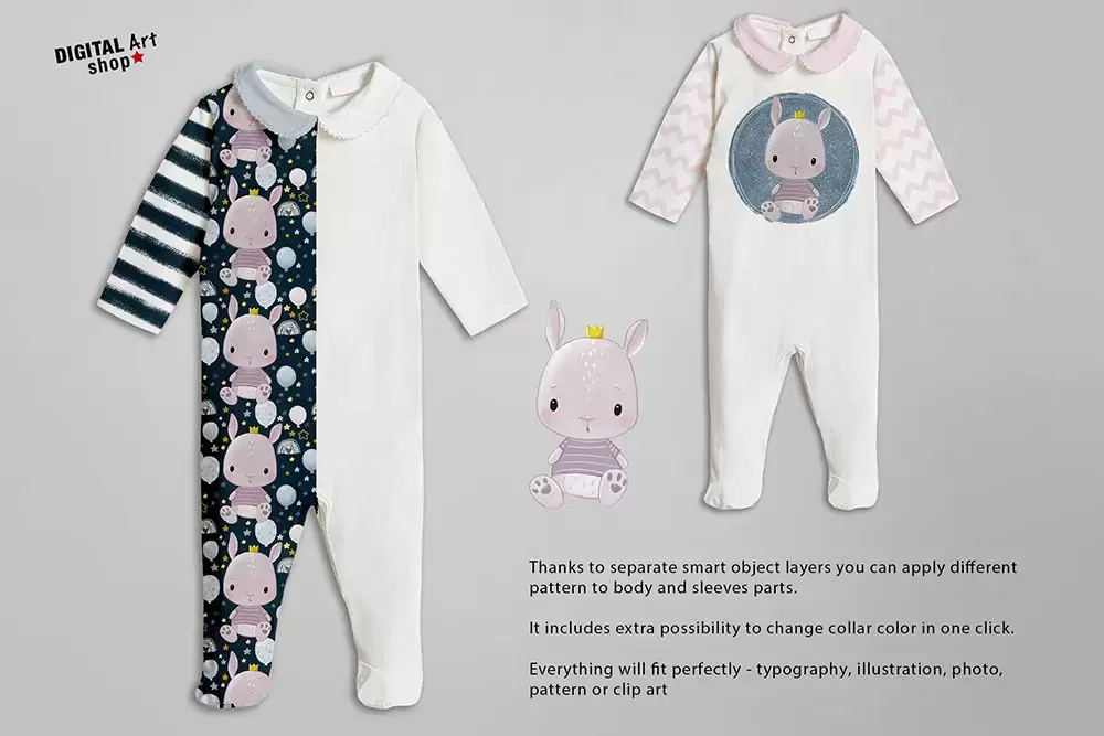 婴儿连身衣服装图案设计样机 (psd)免费下载插图4