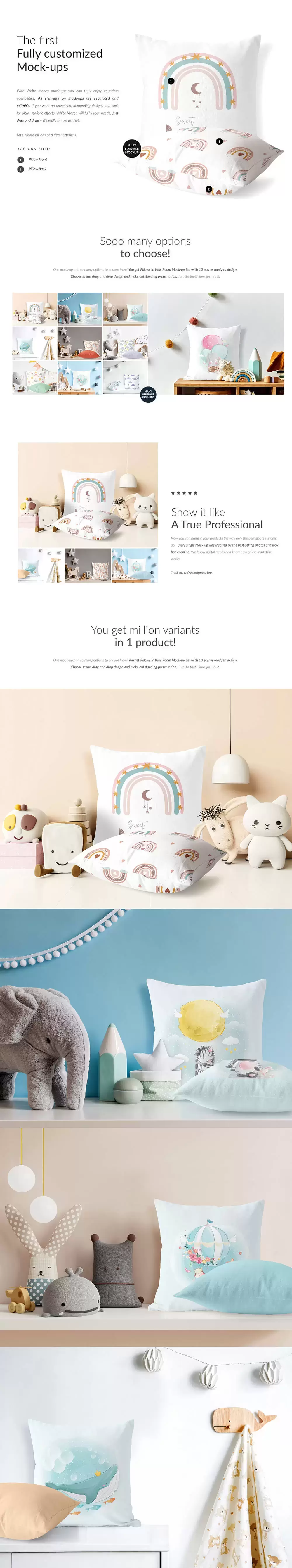 儿童房间场景枕头图案设计样机[1.19GB,PSD]免费下载插图1