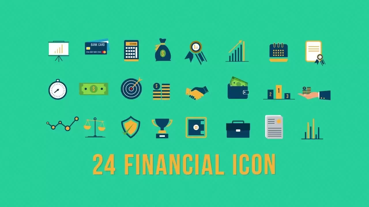 24种财务金融图标动画AE模板视频下载(含音频)插图