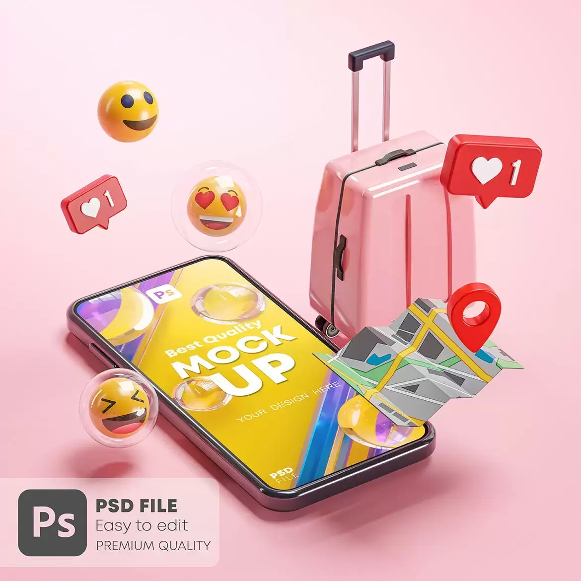 高品质的粉色手提箱手机APP UI样机展示模型mockups免费下载插图2