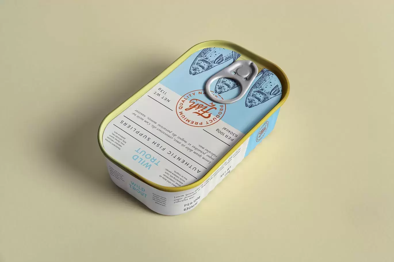 时尚高端清新简约多用途的沙丁鱼罐头包装设计VI样机展示模型mockups免费下载插图