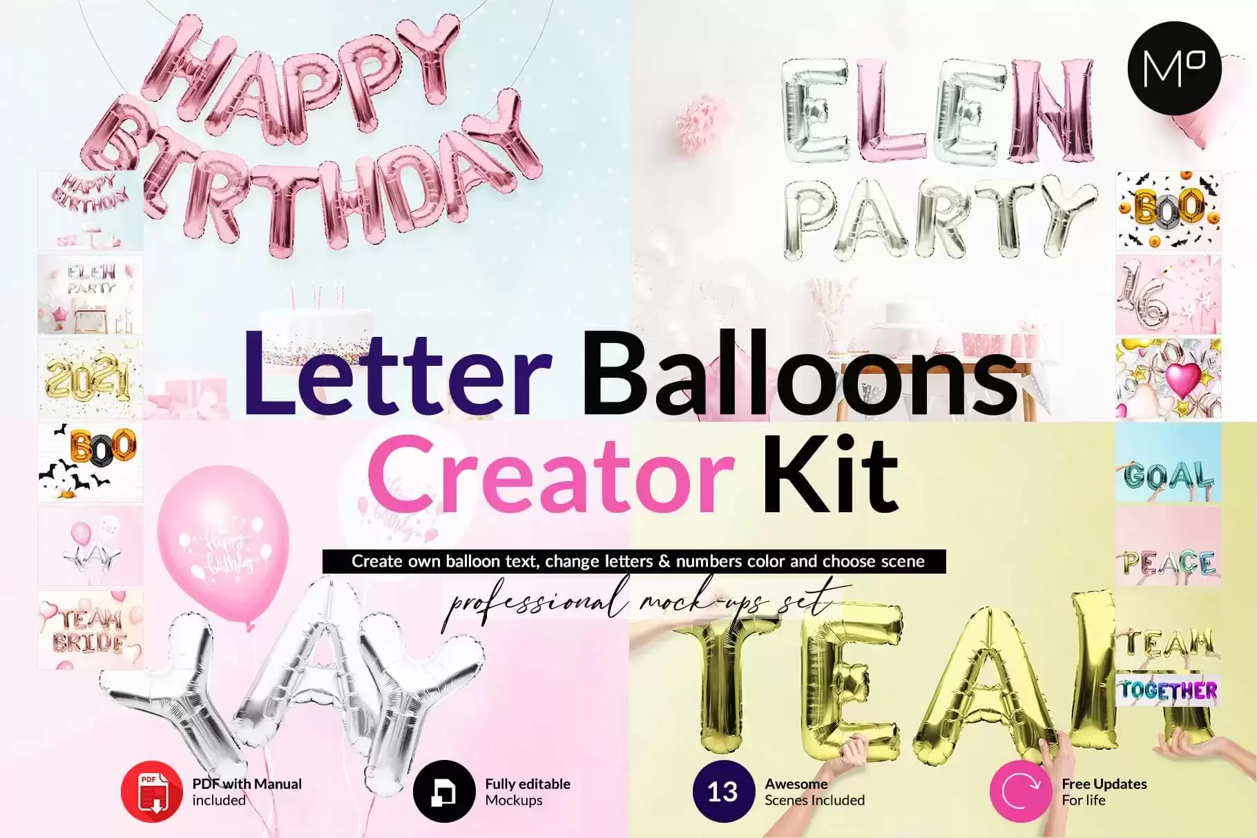 节日派对字母气球场景样机素材[1.7GB,PSD]免费下载插图