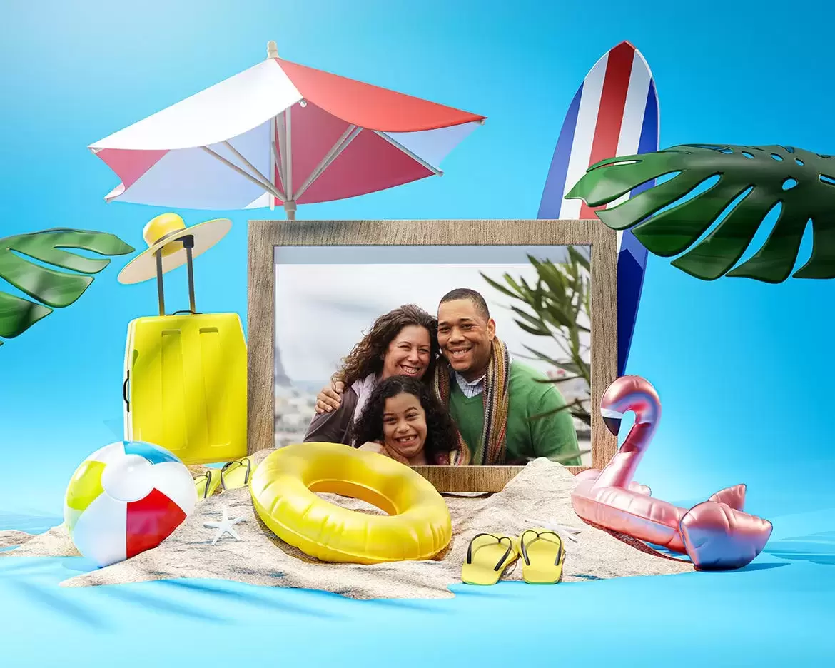 时尚清新高端多用途的夏季海滩相框渡假场景VI样机展示模型mockups免费下载插图2