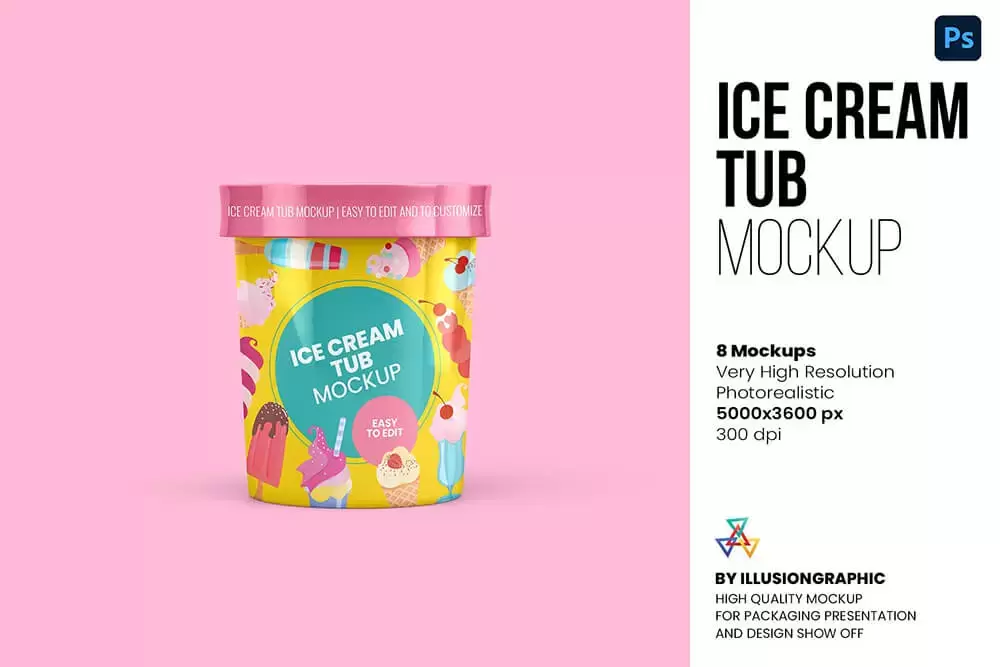 冰淇淋雪糕杯包装设计样机 (psd)免费下载插图
