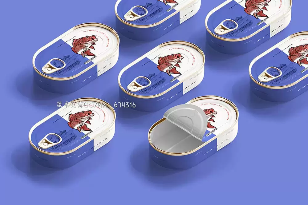 铝制沙丁鱼罐头包装设计样机 (psd)插图2