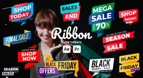 AE/PR模板-电商广告促销打折文字标签动画 Ribbon Sale Labels插图