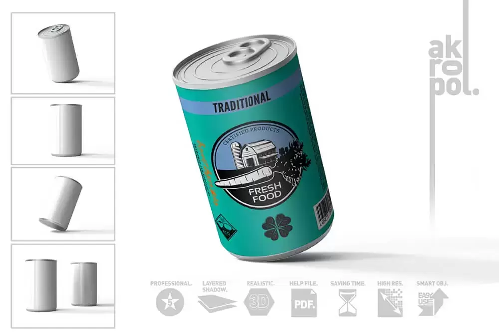金属食品罐头包装设计样机模板 (psd)免费下载插图