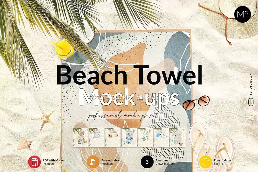 沙滩毛巾图案设计样机集 (psd)免费下载
